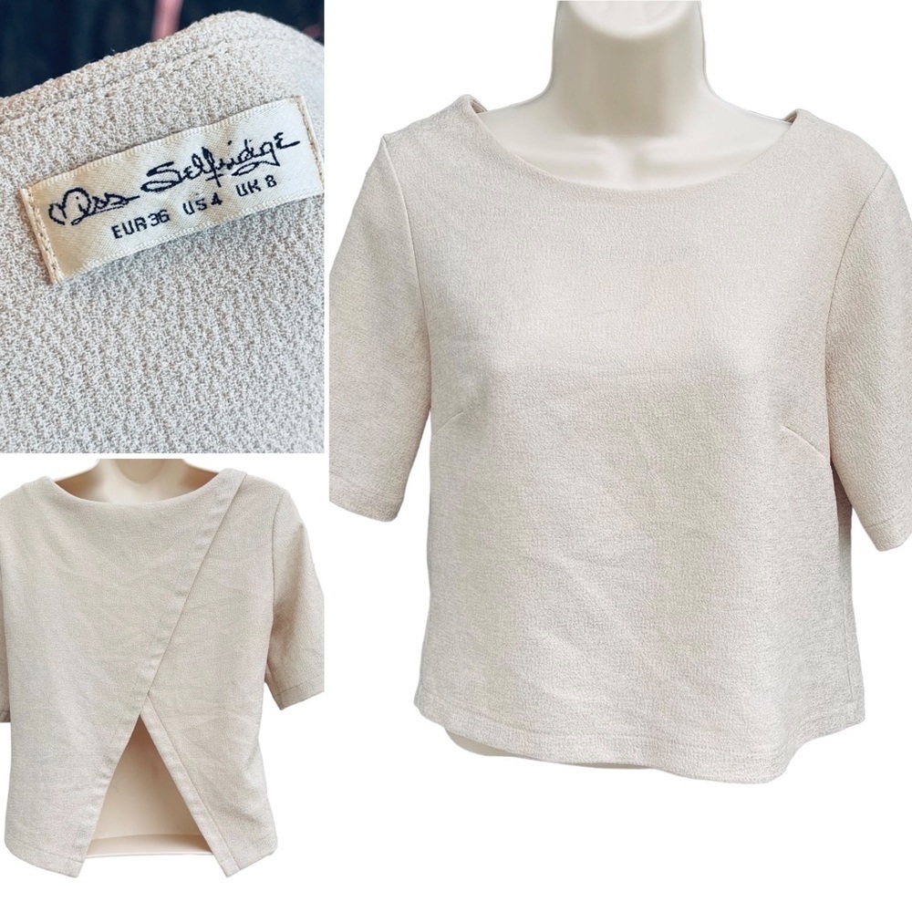 MISS SELFRIDGE crop shimmer split open back top short sleeved small 4 (8752)